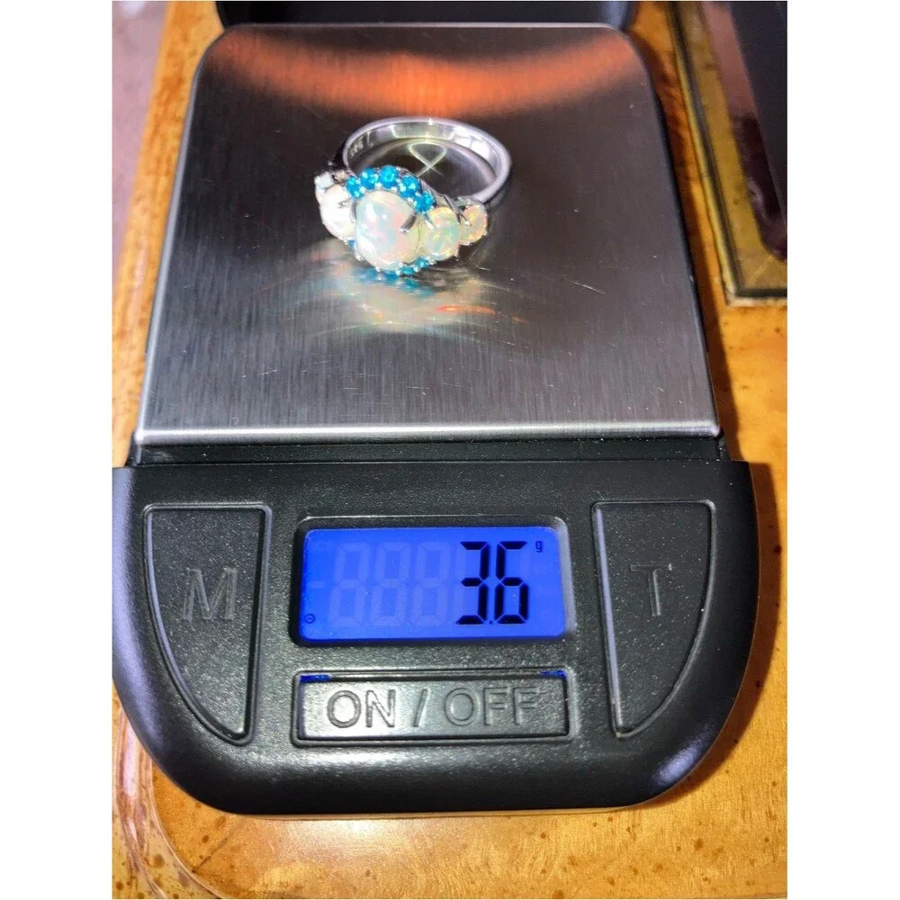 Natural Ethiopian Opal Blue Apatite Sterling Silver Ring Size 7